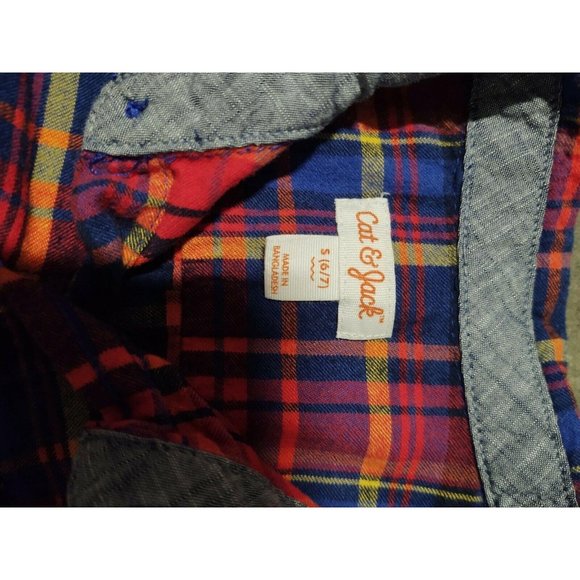 Cat & Jack Button Up Boys Youth 6/7 Plaid - Picture 3 of 5
